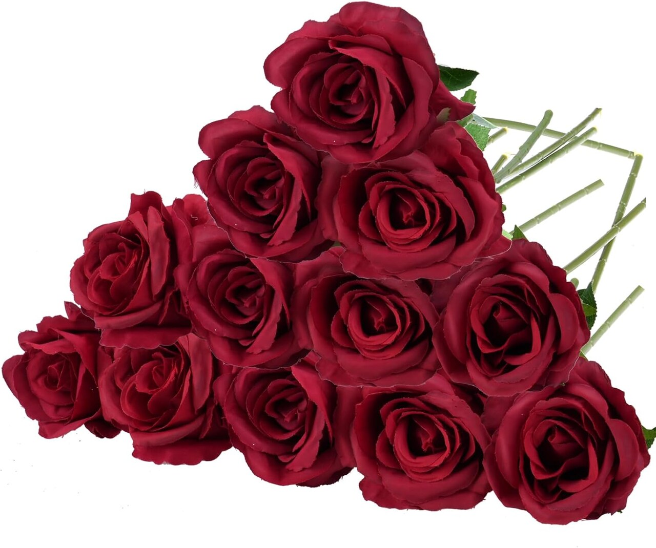 12 Pack Fake Wine Red Roses Artificial Flowers with Stems Silk Burgundy Rose Bouquet
